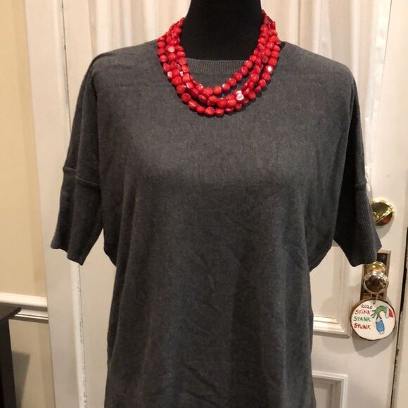 Women’s Charcoal Grey Flat Knit Ribbed Elbow Sleeve Sweater Sz Medium NWT - Picture 3 of 10